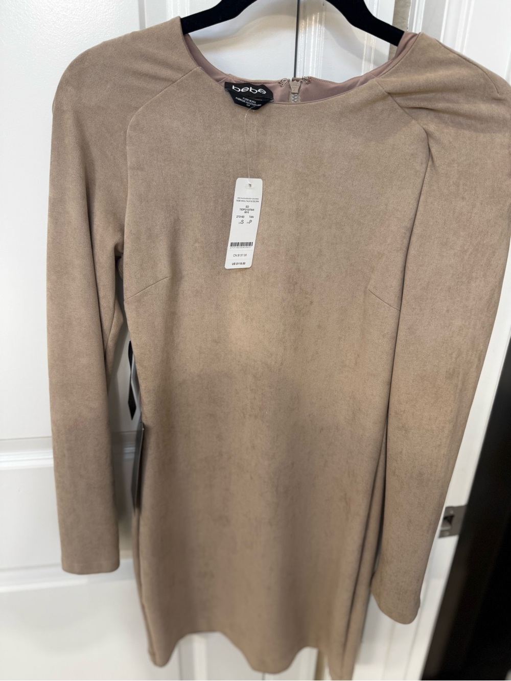New bebe Tan Suede-Look Long Sleeve Dress